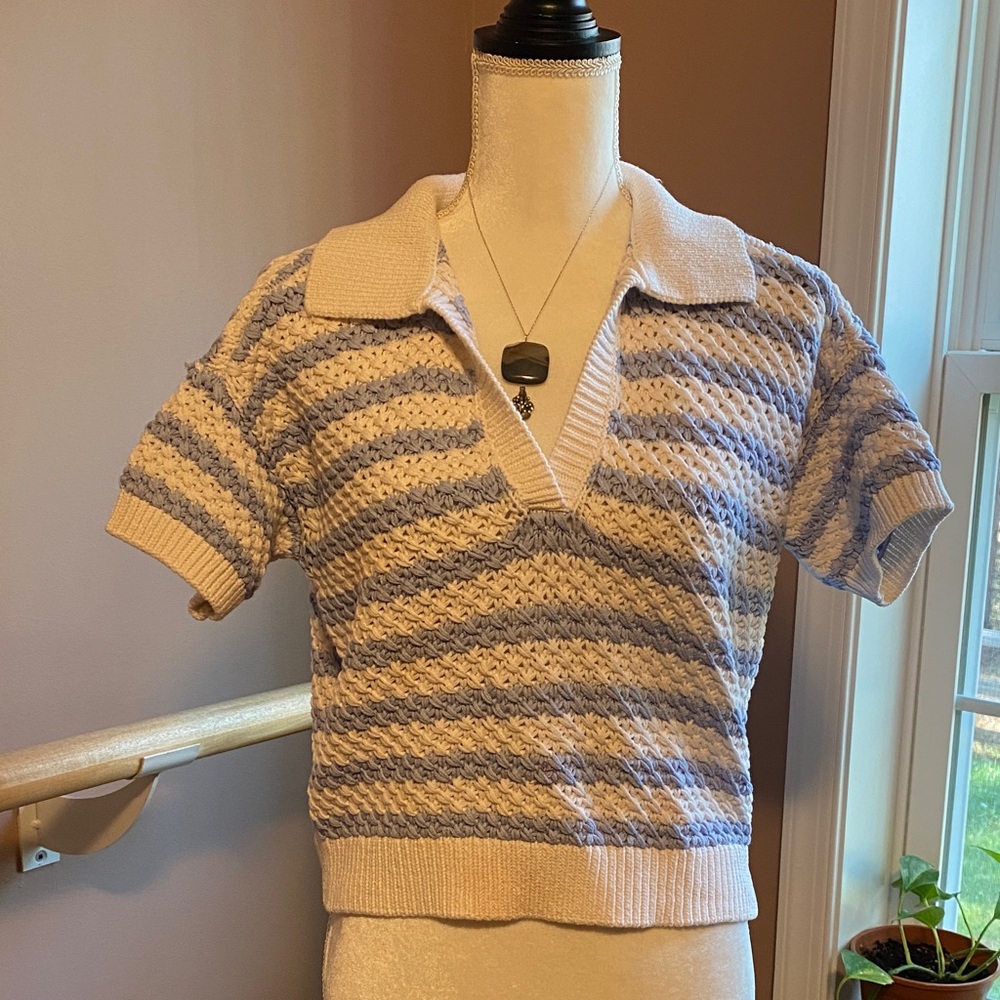 Maeve Blue and White Knit Sweater